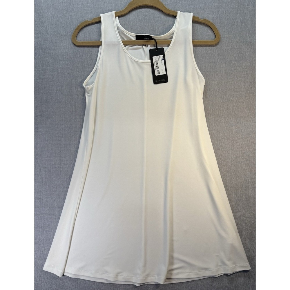 Sun Kim Long Sleeveless Tunic Women's Size S White Round Neck Pointed Hem NWT